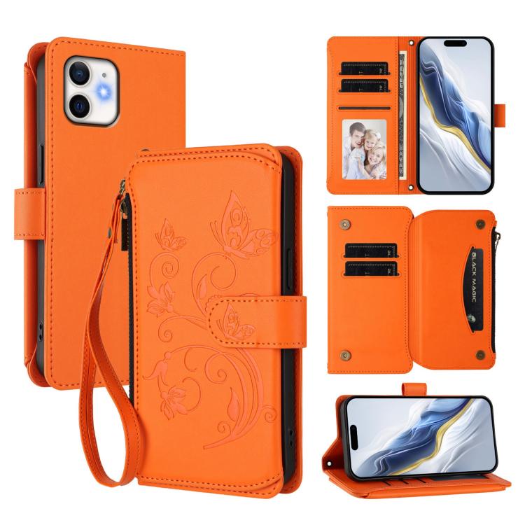 蝴蝶愛花多卡拉鍊錢包皮革手機殼，適用於 iPhone 11 Pro Max，適用於 iPhone 11，適用於 iPhone 11 Pro，適用於 iPhone X / XS，適用於 iPhone XR，適用於 iPhone XS Max