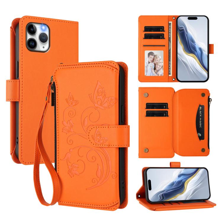 蝴蝶愛花多卡拉鍊錢包皮革手機殼，適用於 iPhone 11 Pro Max，適用於 iPhone 11，適用於 iPhone 11 Pro，適用於 iPhone X / XS，適用於 iPhone XR，適用於 iPhone XS Max