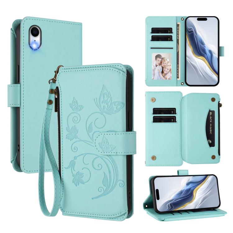 蝴蝶愛花多卡拉鍊錢包皮革手機殼，適用於 iPhone 11 Pro Max，適用於 iPhone 11，適用於 iPhone 11 Pro，適用於 iPhone X / XS，適用於 iPhone XR，適用於 iPhone XS Max