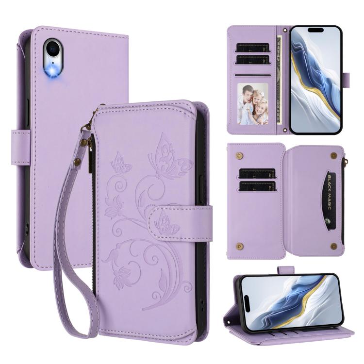 蝴蝶愛花多卡拉鍊錢包皮革手機殼，適用於 iPhone 11 Pro Max，適用於 iPhone 11，適用於 iPhone 11 Pro，適用於 iPhone X / XS，適用於 iPhone XR，適用於 iPhone XS Max