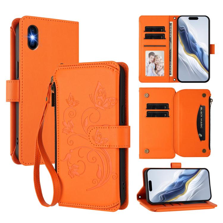 蝴蝶愛花多卡拉鍊錢包皮革手機殼，適用於 iPhone 11 Pro Max，適用於 iPhone 11，適用於 iPhone 11 Pro，適用於 iPhone X / XS，適用於 iPhone XR，適用於 iPhone XS Max