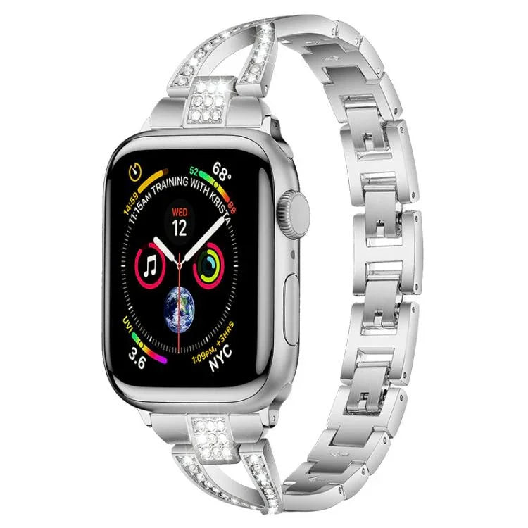 xDfind X 形單排鑽石金屬錶帶，適用於 Apple Watch 42 / 44 / 45 / 46 / 49mm，適用於 Apple Watch 38 / 40 / 41 / S10 42mm