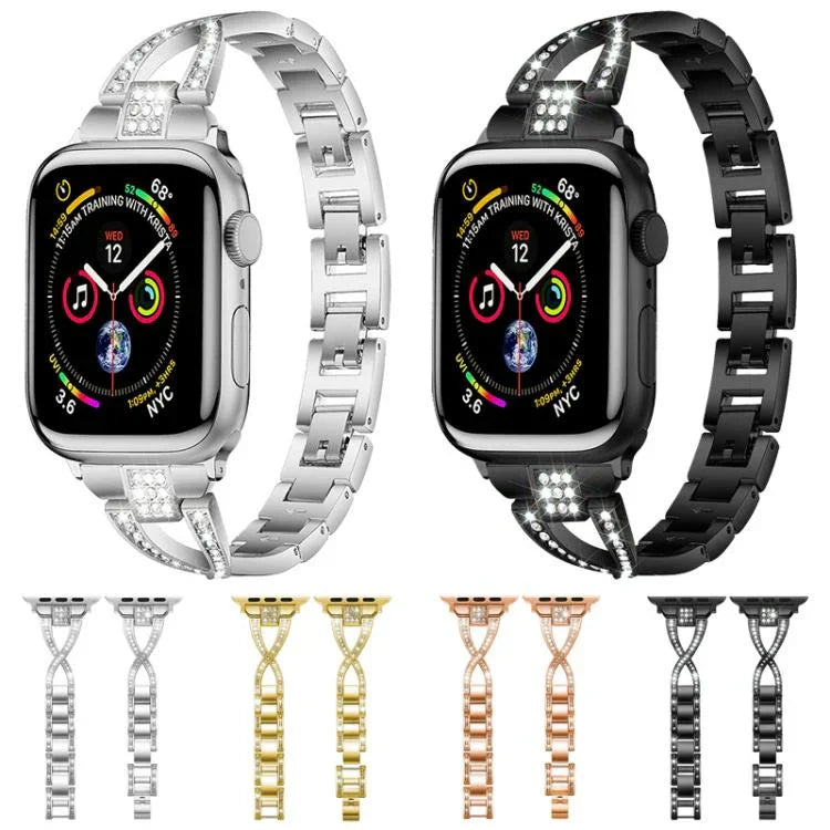 xDfind X 形單排鑽石金屬錶帶，適用於 Apple Watch 42 / 44 / 45 / 46 / 49mm，適用於 Apple Watch 38 / 40 / 41 / S10 42mm
