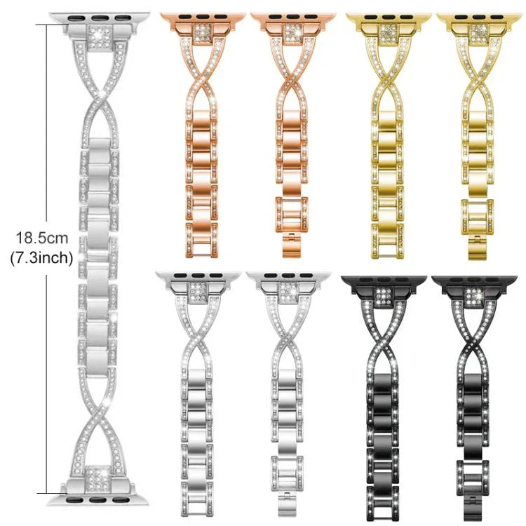 xDfind X 形單排鑽石金屬錶帶，適用於 Apple Watch 42 / 44 / 45 / 46 / 49mm，適用於 Apple Watch 38 / 40 / 41 / S10 42mm