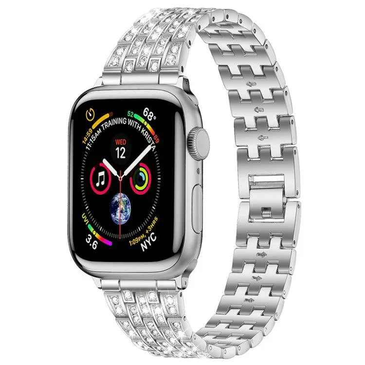 xDfind 五珠全鑽金屬錶帶，適用於 Apple Watch 42 / 44 / 45 / 46 / 49mm，適用於 Apple Watch 38 / 40 / 41 / S10 42mm