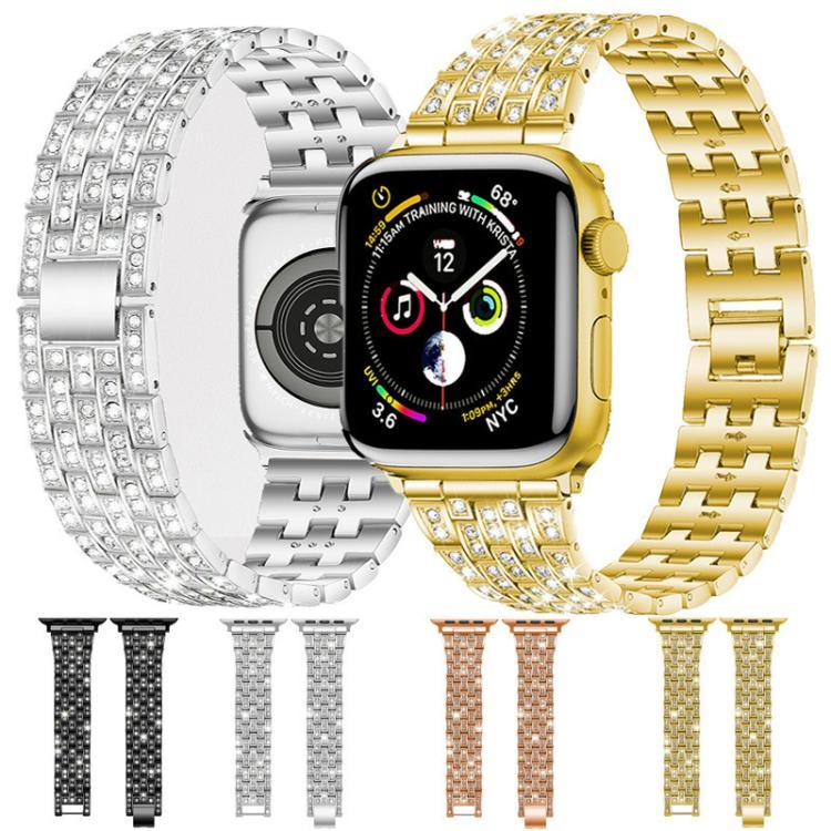 xDfind 五珠全鑽金屬錶帶，適用於 Apple Watch 42 / 44 / 45 / 46 / 49mm，適用於 Apple Watch 38 / 40 / 41 / S10 42mm