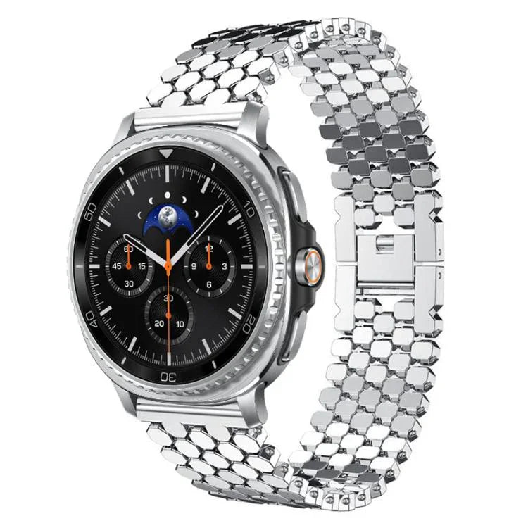 xDfind 魚鱗紋理金屬錶帶，適用於 Samsung Galaxy Watch Ultra/Ultra 2025，Samsung Galaxy Watch8 / 8 Classic，Samsung Galaxy Watch7 / FE / 6 / 5 / 4，Samsung Galaxy Fit3
