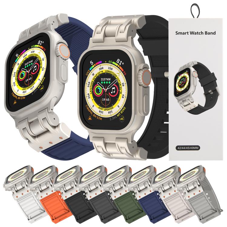 機械條紋紋理矽膠錶帶，適用 Apple Watch 46mm / 49mm / 45mm / 44mm