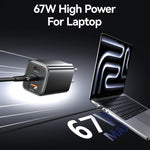 USAMS CC265 67W GaN 2 x Type-C, USB Triple-port Mini Fast Charger, CC265