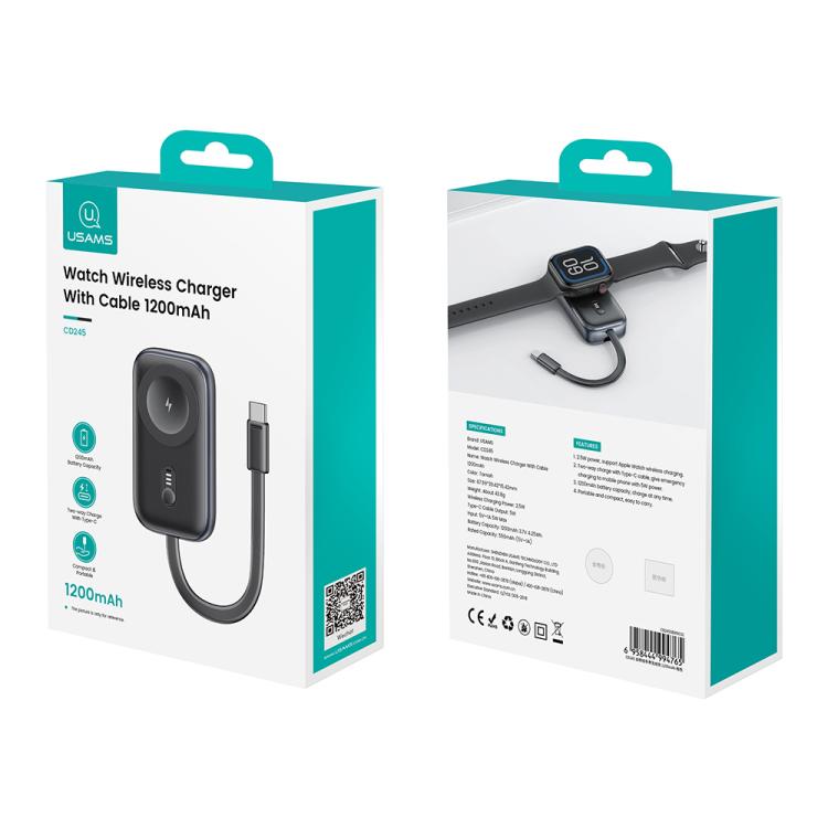 適用於 Apple Watch 系列 USAMS CD245 1200mAh 便攜式無線充電器附線材，CD245
