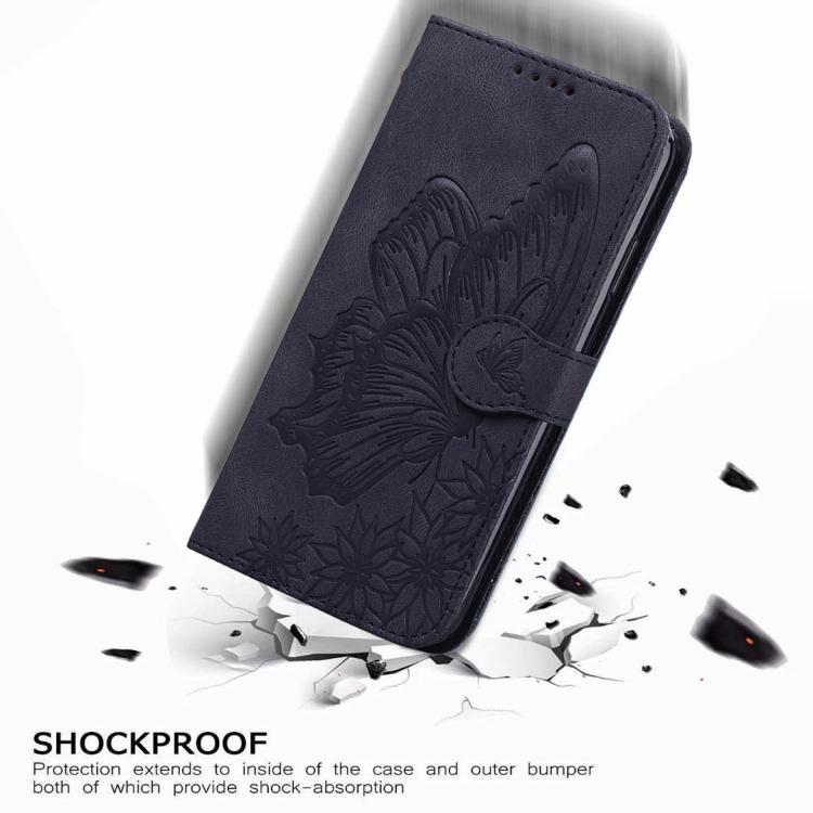 復古皮革觸感蝴蝶壓紋橫式翻蓋皮革手機殼，適用於 iPhone 17 Pro Max、iPhone 17 Pro、iPhone 17、iPhone Air