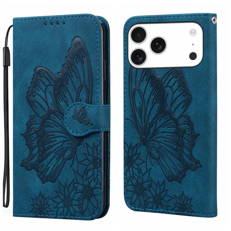 復古皮革觸感蝴蝶壓紋橫式翻蓋皮革手機殼，適用於 iPhone 17 Pro Max、iPhone 17 Pro、iPhone 17、iPhone Air