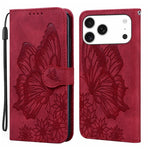 復古皮革觸感蝴蝶壓紋橫式翻蓋皮革手機殼，適用於 iPhone 17 Pro Max、iPhone 17 Pro、iPhone 17、iPhone Air