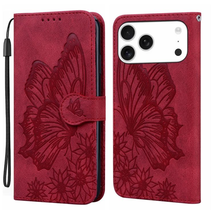 復古皮革觸感蝴蝶壓紋橫式翻蓋皮革手機殼，適用於 iPhone 17 Pro Max、iPhone 17 Pro、iPhone 17、iPhone Air