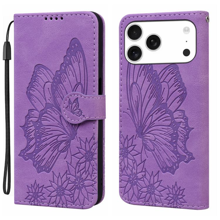 復古皮革觸感蝴蝶壓紋橫式翻蓋皮革手機殼，適用於 iPhone 17 Pro Max、iPhone 17 Pro、iPhone 17、iPhone Air