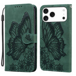 復古皮革觸感蝴蝶壓紋橫式翻蓋皮革手機殼，適用於 iPhone 17 Pro Max、iPhone 17 Pro、iPhone 17、iPhone Air