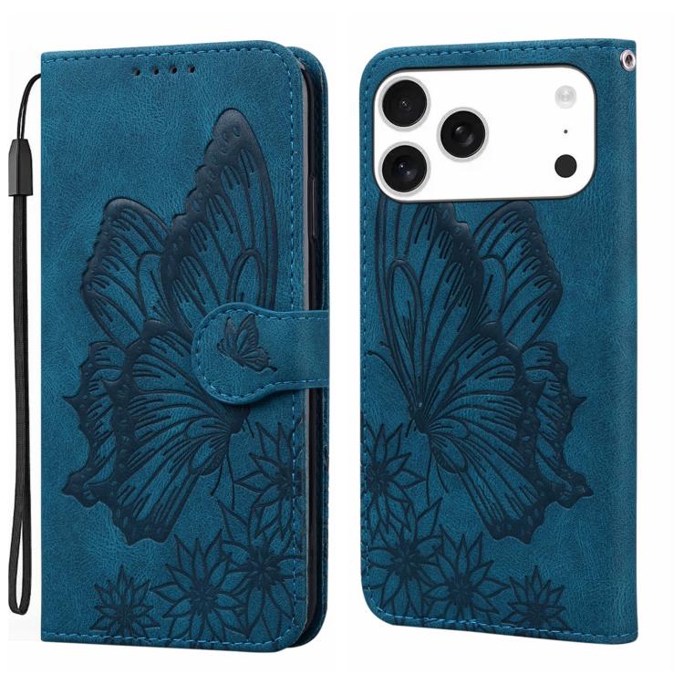 復古皮革觸感蝴蝶壓紋橫式翻蓋皮革手機殼，適用於 iPhone 17 Pro Max、iPhone 17 Pro、iPhone 17、iPhone Air