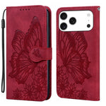 復古皮革觸感蝴蝶壓紋橫式翻蓋皮革手機殼，適用於 iPhone 17 Pro Max、iPhone 17 Pro、iPhone 17、iPhone Air