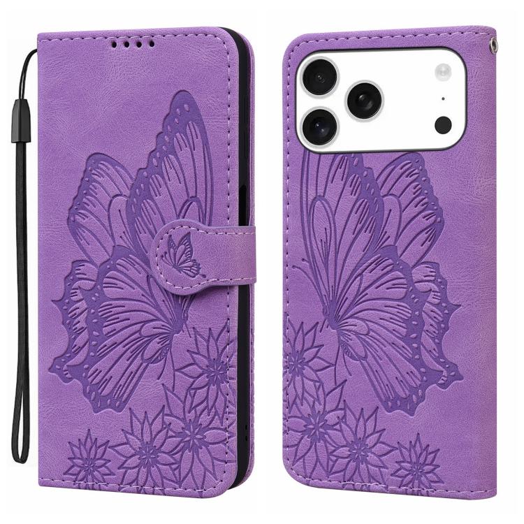 復古皮革觸感蝴蝶壓紋橫式翻蓋皮革手機殼，適用於 iPhone 17 Pro Max、iPhone 17 Pro、iPhone 17、iPhone Air