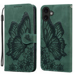 復古皮革觸感蝴蝶壓紋橫式翻蓋皮革手機殼，適用於 iPhone 17 Pro Max、iPhone 17 Pro、iPhone 17、iPhone Air