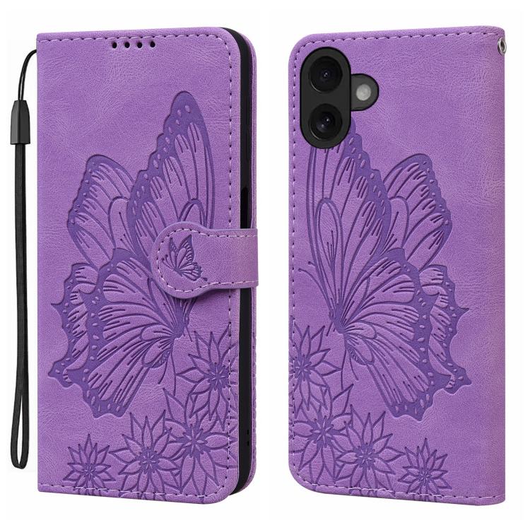 復古皮革觸感蝴蝶壓紋橫式翻蓋皮革手機殼，適用於 iPhone 17 Pro Max、iPhone 17 Pro、iPhone 17、iPhone Air
