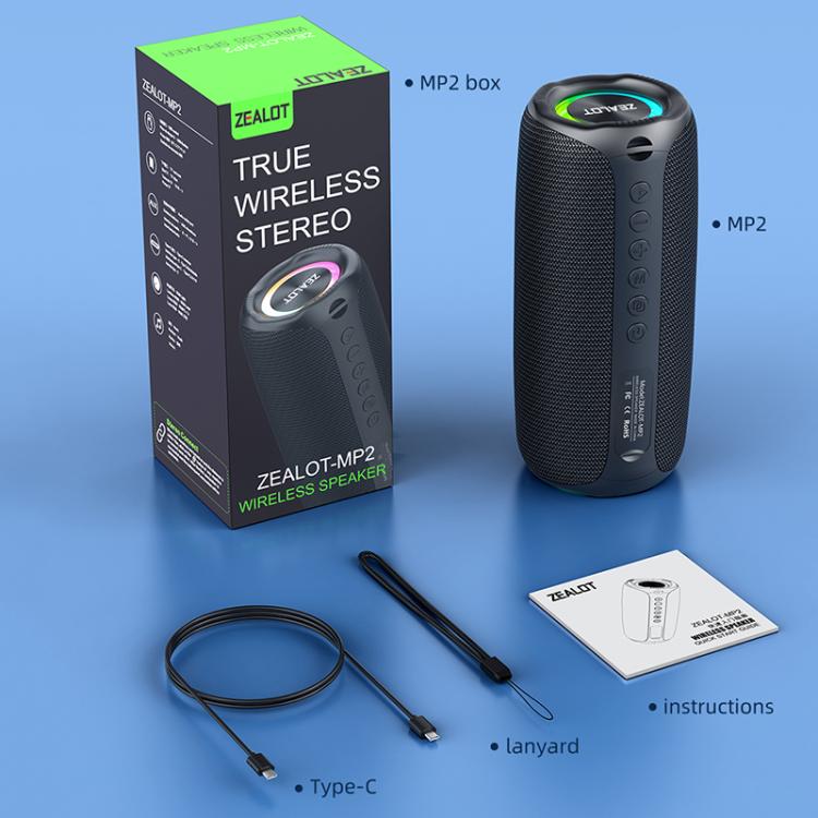 Zealot MP2 20W 便攜戶外 RGB 藍牙喇叭，不含麥克風（藍色）、不含麥克風（迷彩）、不含麥克風（黑色）