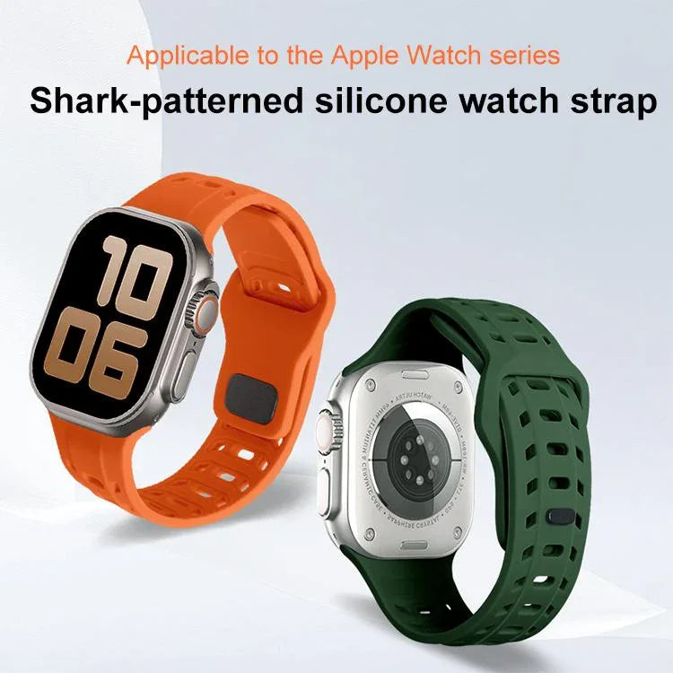 鯊魚紋孔洞矽膠錶帶，適用於 Apple Watch 46mm / 49mm / 45mm / 44mm