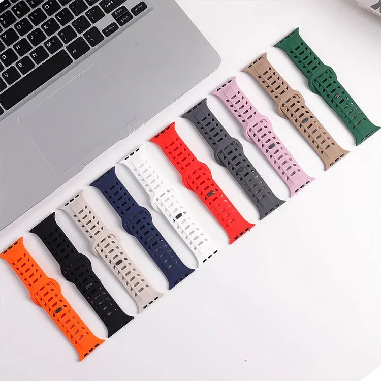鯊魚紋孔洞矽膠錶帶，適用於 Apple Watch 46mm / 49mm / 45mm / 44mm