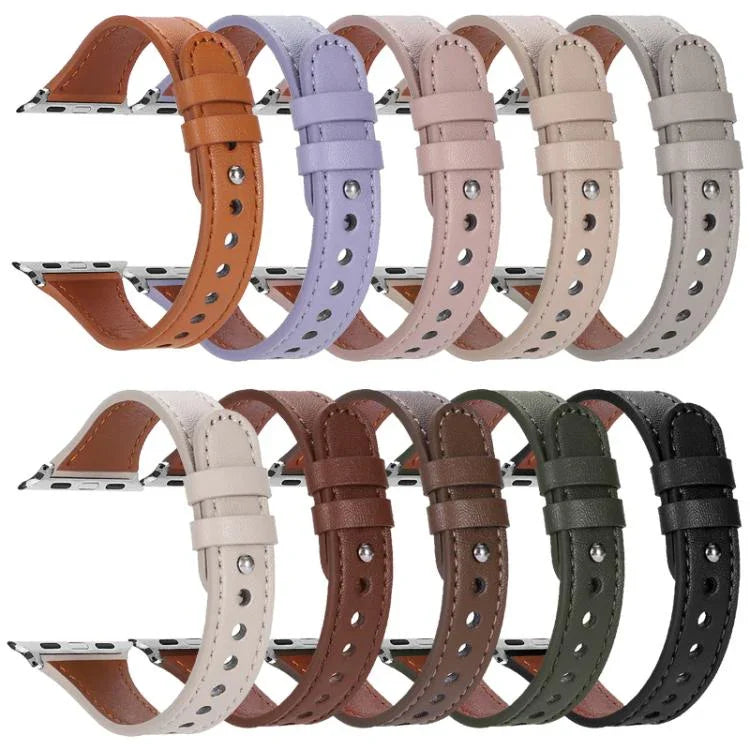 xDfind 雙環單鉚釘真皮錶帶，適用於 Apple Watch 42 / 44 / 45 / 46 / 49mm，適用於 Apple Watch 38 / 40 / 41 / S10 42mm