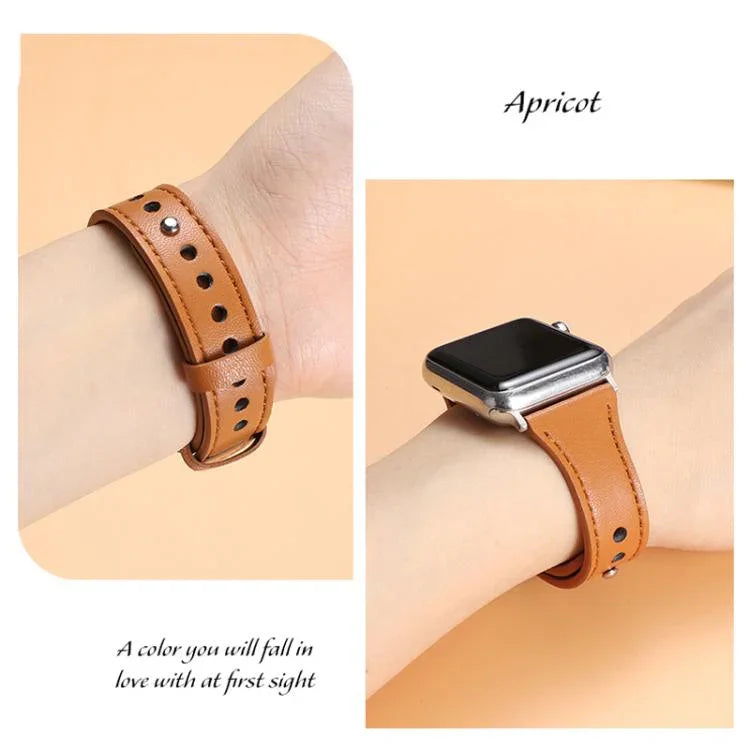 xDfind 雙環單鉚釘真皮錶帶，適用於 Apple Watch 42 / 44 / 45 / 46 / 49mm，適用於 Apple Watch 38 / 40 / 41 / S10 42mm