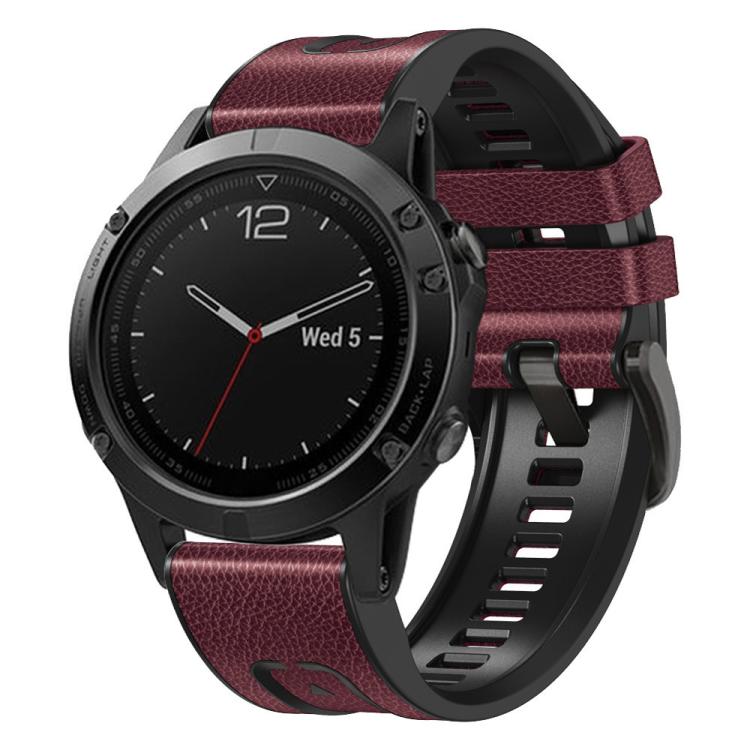 xDfind Leather Skin Silicone Quick Release Watch Band, For Garmin 26mm, For Garmin 22mm