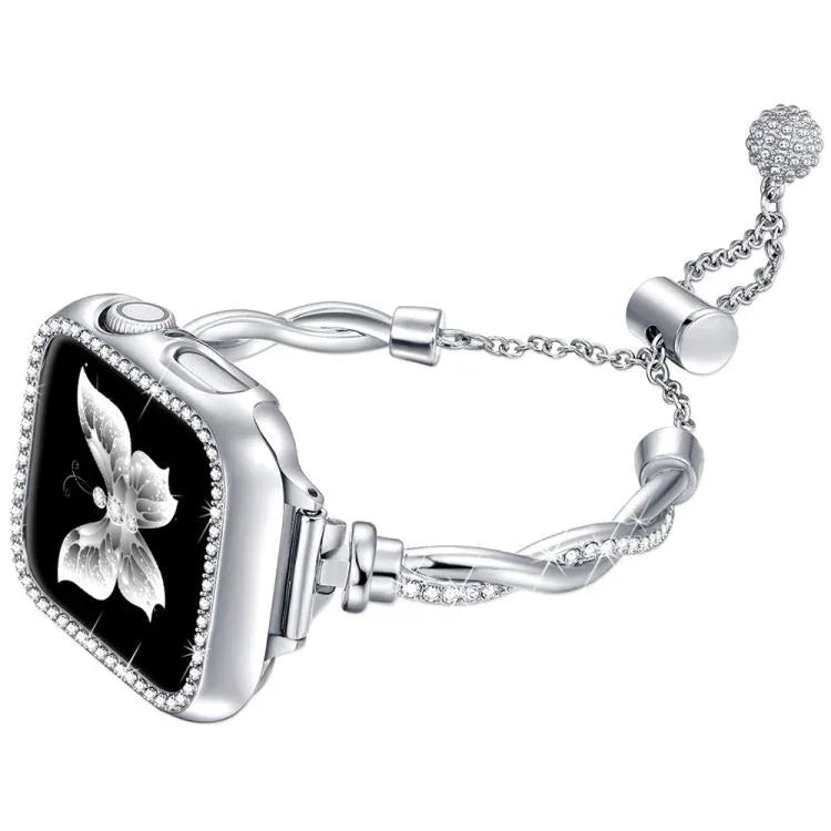 xDfind 扭轉手鍊鑽石金屬錶帶，適用於 Apple Watch 42 / 44 / 45 / 46 / 49mm，適用於 Apple Watch 38 / 40 / 41 / S10 42mm