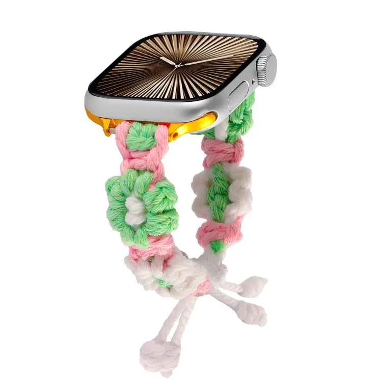 麻繩編織花朵束繩錶帶，適用於 Apple Watch 46mm / 49mm / 45mm / 44mm，適用於 Apple Watch 42mm / 41mm / 40mm / 38mm