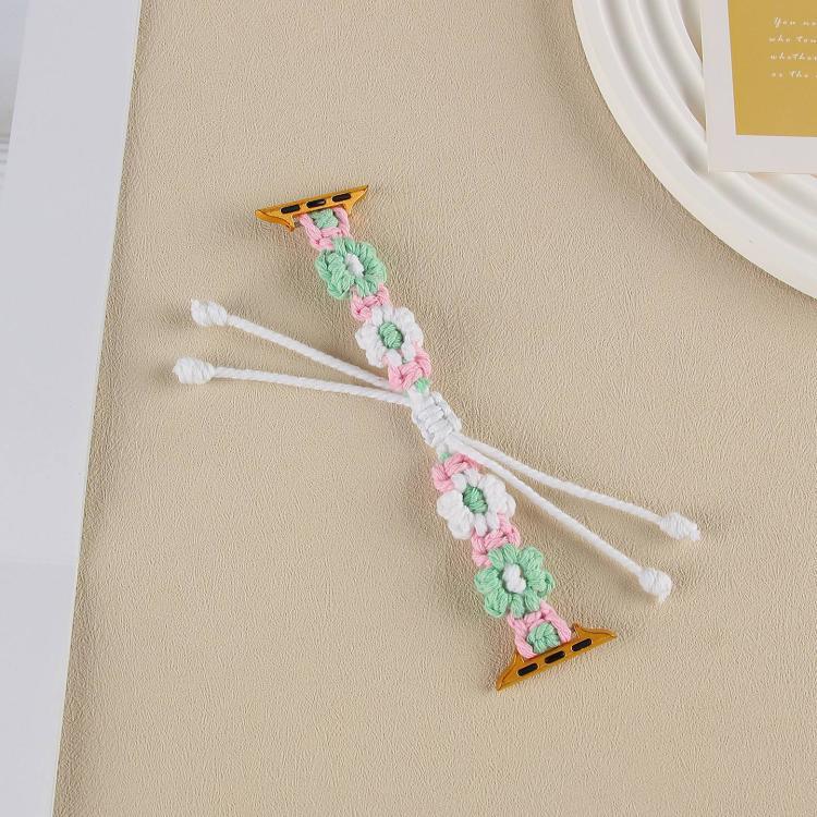麻繩編織花朵束繩錶帶，適用於 Apple Watch 46mm / 49mm / 45mm / 44mm，適用於 Apple Watch 42mm / 41mm / 40mm / 38mm