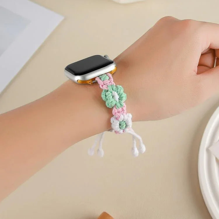麻繩編織花朵束繩錶帶，適用於 Apple Watch 46mm / 49mm / 45mm / 44mm，適用於 Apple Watch 42mm / 41mm / 40mm / 38mm