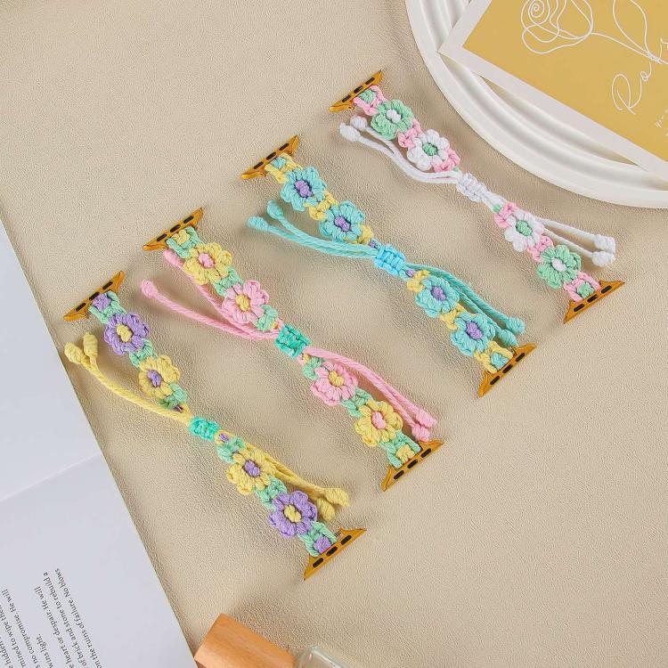 麻繩編織花朵束繩錶帶，適用於 Apple Watch 46mm / 49mm / 45mm / 44mm，適用於 Apple Watch 42mm / 41mm / 40mm / 38mm