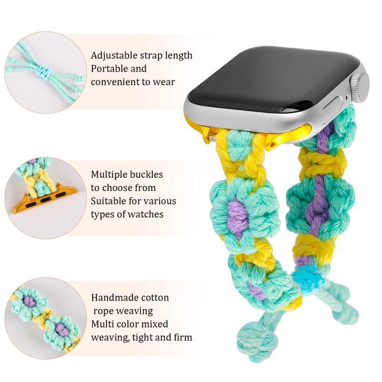 麻繩編織花朵束繩錶帶，適用於 Apple Watch 46mm / 49mm / 45mm / 44mm，適用於 Apple Watch 42mm / 41mm / 40mm / 38mm