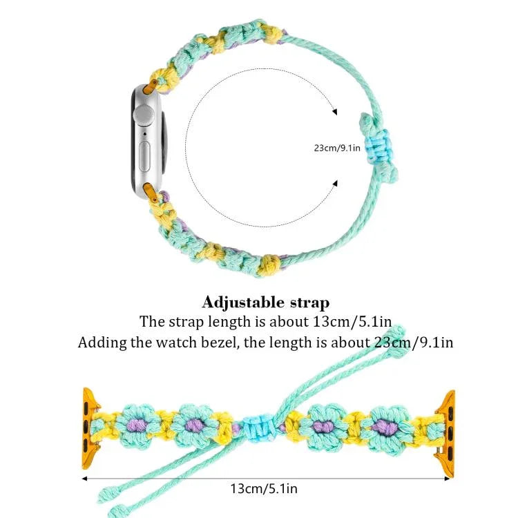 麻繩編織花朵束繩錶帶，適用於 Apple Watch 46mm / 49mm / 45mm / 44mm，適用於 Apple Watch 42mm / 41mm / 40mm / 38mm