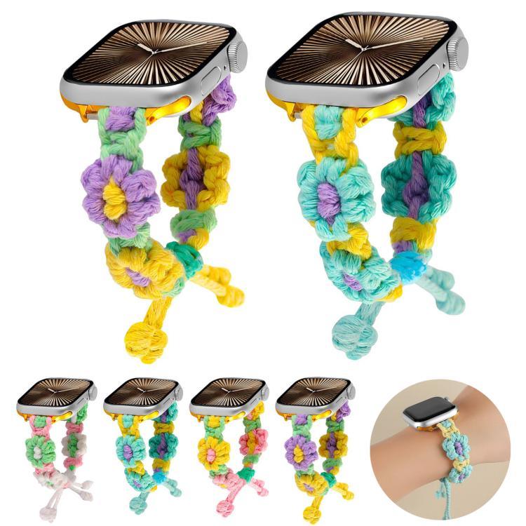 麻繩編織花朵束繩錶帶，適用於 Apple Watch 46mm / 49mm / 45mm / 44mm，適用於 Apple Watch 42mm / 41mm / 40mm / 38mm