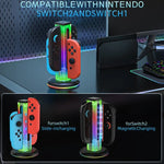 JYS NS2318 4合1遊戲手柄充電座帶RGB燈，適用於Nintendo Switch 1 / 2，JYS-NS2318