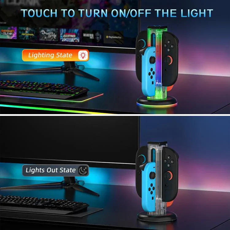 JYS NS2318 4合1遊戲手柄充電座帶RGB燈，適用於Nintendo Switch 1 / 2，JYS-NS2318