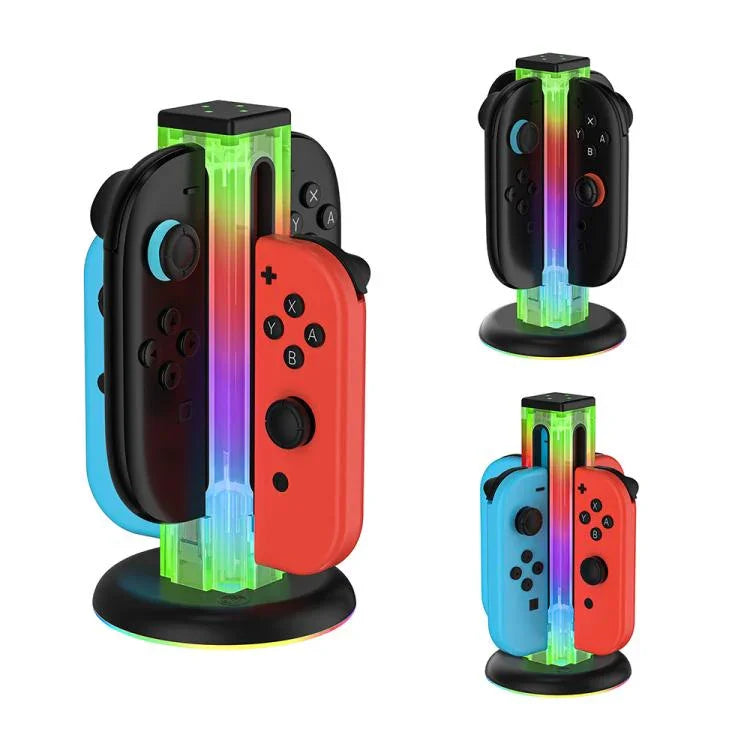 JYS NS2318 4合1遊戲手柄充電座帶RGB燈，適用於Nintendo Switch 1 / 2，JYS-NS2318
