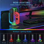 JYS NS2318 4合1遊戲手柄充電座帶RGB燈，適用於Nintendo Switch 1 / 2，JYS-NS2318