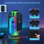 JYS NS2318 4合1遊戲手柄充電座帶RGB燈，適用於Nintendo Switch 1 / 2，JYS-NS2318