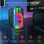 JYS NS2318 4合1遊戲手柄充電座帶RGB燈，適用於Nintendo Switch 1 / 2，JYS-NS2318