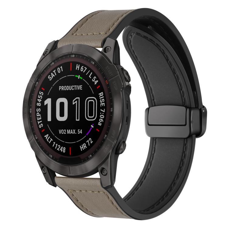 xDfind Crazy Horse Pattern Silicone Skin Magnetic Buckle Watch Band, For Garmin Fenix 8 / 7X / 6X / 5X 26mm, For Garmin Fenix 8 / 7 / 6 / 5 22mm