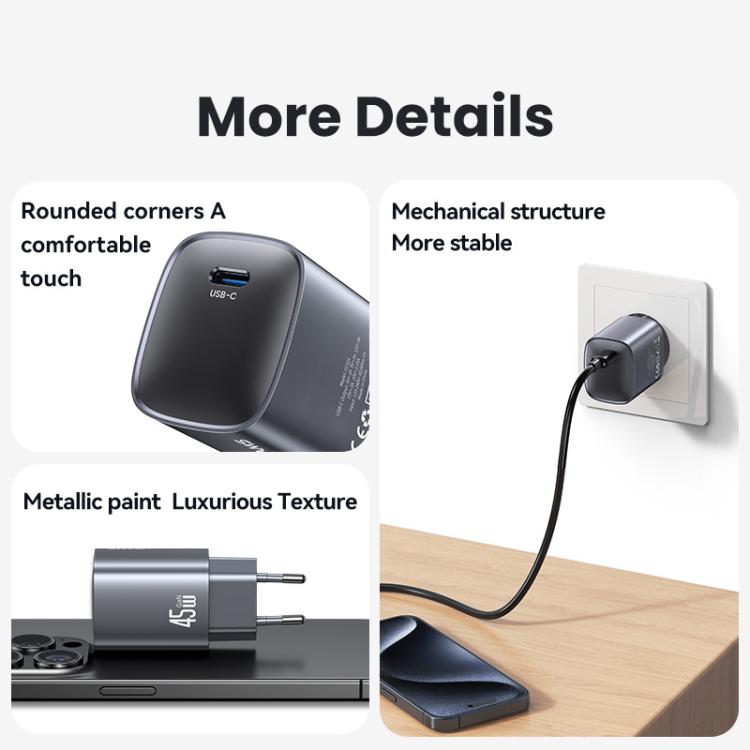 USAMS CC323 T66 45W USB-C / Type-C GaN 快速充電器，歐規插頭，CC323