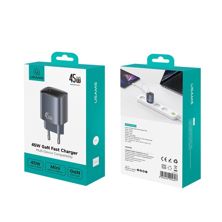 USAMS CC323 T66 45W USB-C / Type-C GaN 快速充電器，歐規插頭，CC323