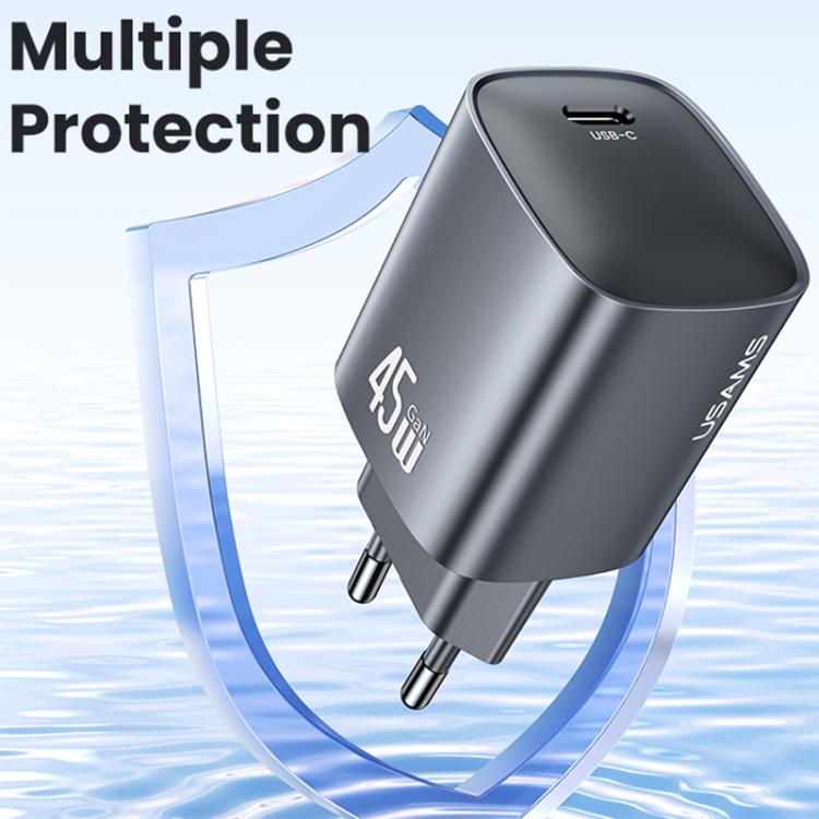 USAMS CC323 T66 45W USB-C / Type-C GaN 快速充電器，歐規插頭，CC323