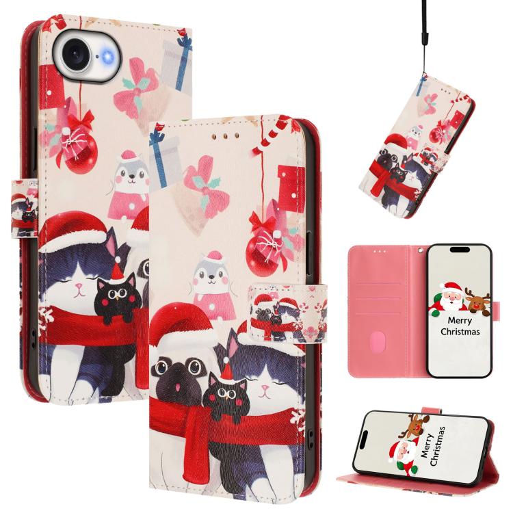 聖誕系列扣環皮革手機殼附手腕帶，適用於 iPhone 17e / 16e、iPhone 17 Pro Max、iPhone 17 Pro、iPhone 17、iPhone Air、iPhone 16 Pro Max、iPhone 16 Pro、iPhone 16 Plus